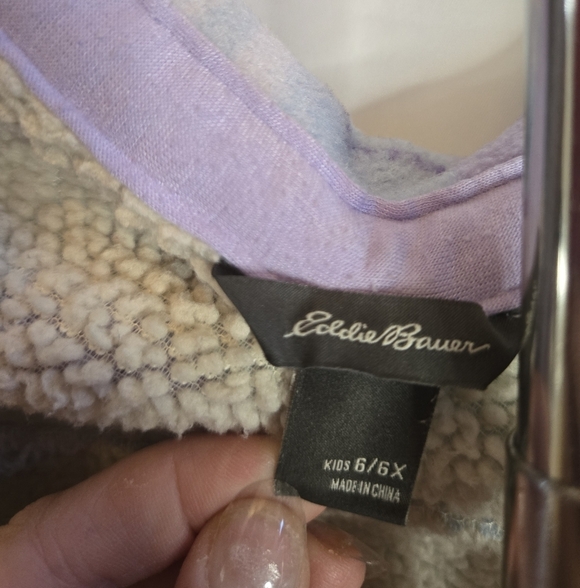 Eddie Bauer Girls Sherpa Lined Fleece Shacket – Blue & Purple Plaid | Size 6/6X - Picture 5 of 8